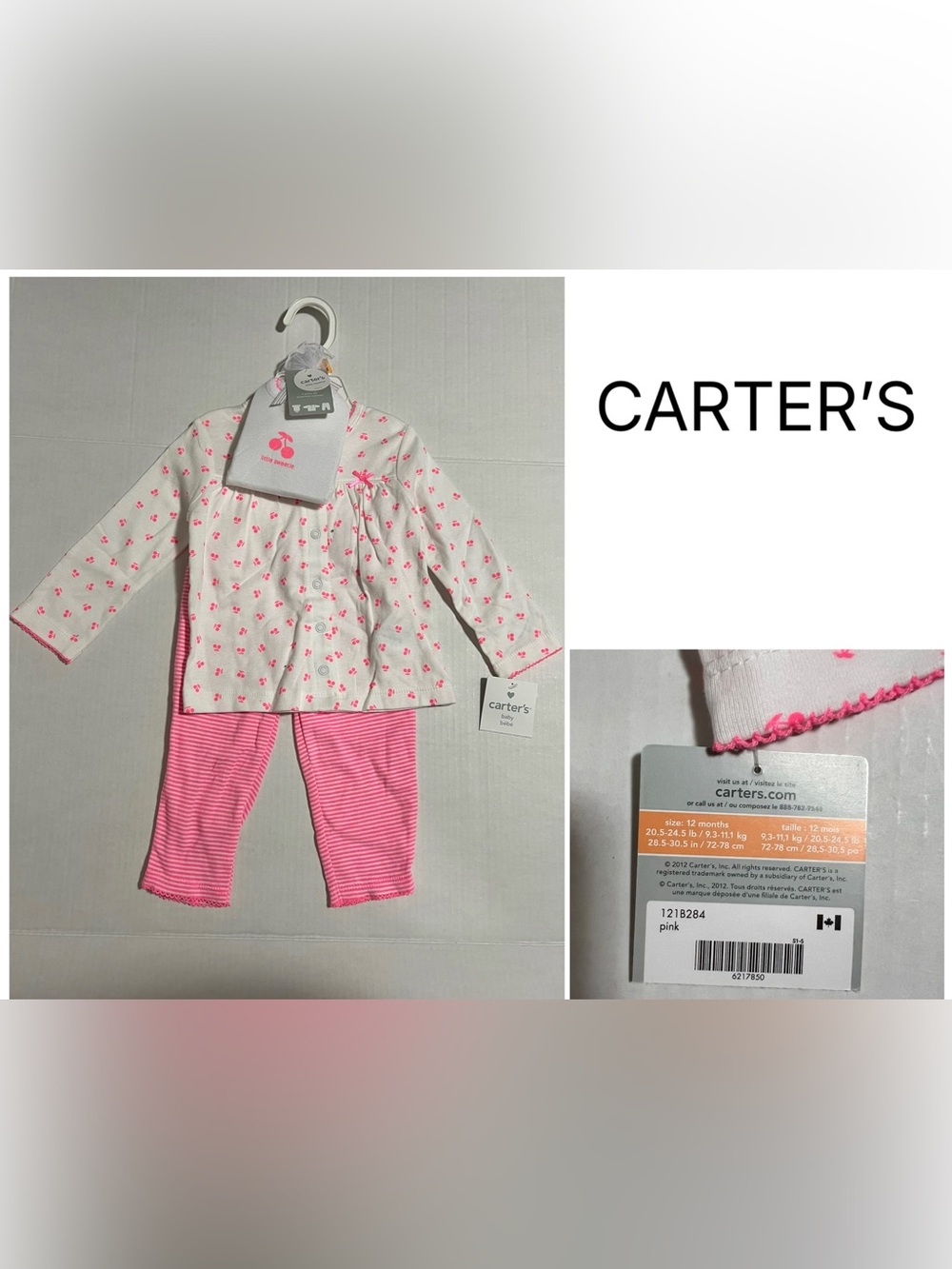 CARTER’S - 12M - NWT - INFANT GIRLS 3PC PINK CHERRY SET
